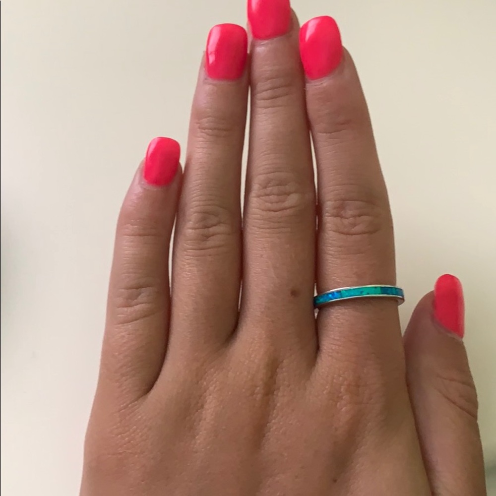 Silver and blue band ring. Size 7.5/8